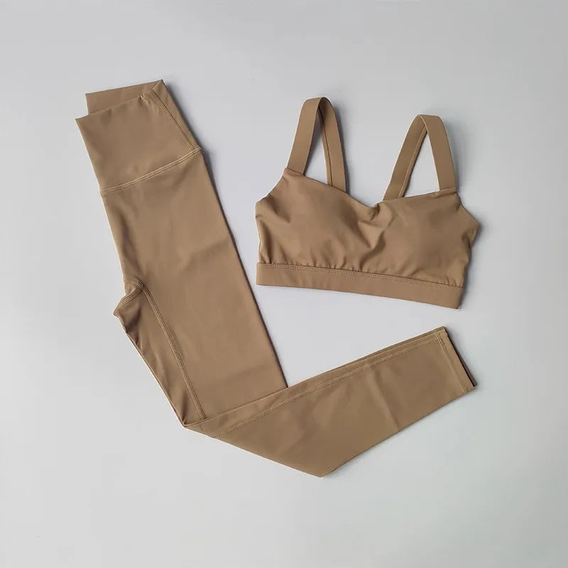 Mulheres 2 pçs sem costura conjunto de yoga treino roupas esportivas ginásio fitness esportes push up sutiã conjunto cintura alta leggings ternos esportivos