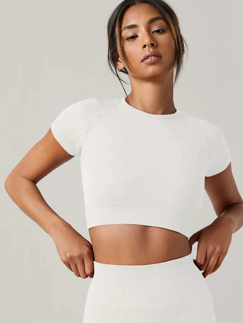 Seamless Short Sleeve Yoga Shirt para Mulheres, Esporte Camisetas, Ginásio Roupas de Fitness, Corrida e desgaste ativo