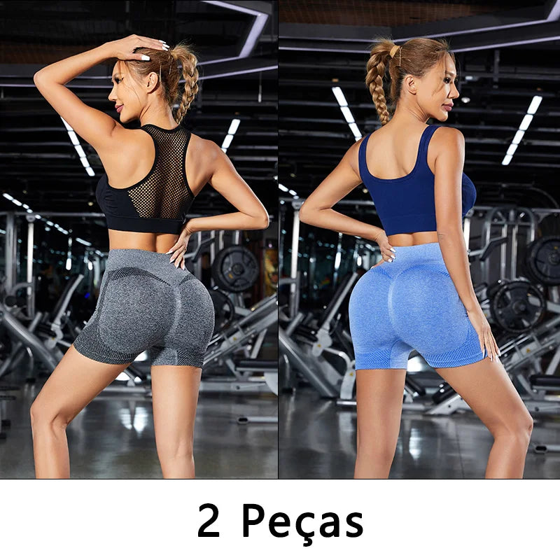 2 peças, Short esportivo feminino,Academia short,Calças Femininas de Ioga Com Controle de Barriga E bumbum
