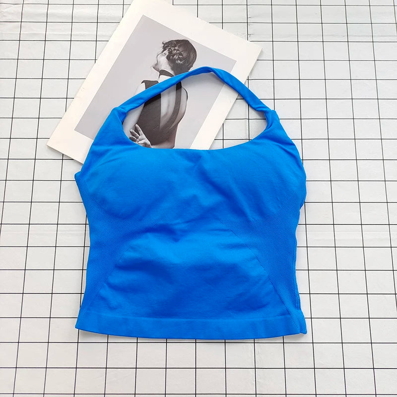 Conjunto Esportivo Feminino com Top Halter Sem Costas e Alças Acolchoadas, Sutiã Esportivo Antichoque para Yoga, Academia, Fitness e Uso Diário ao Ar Livre