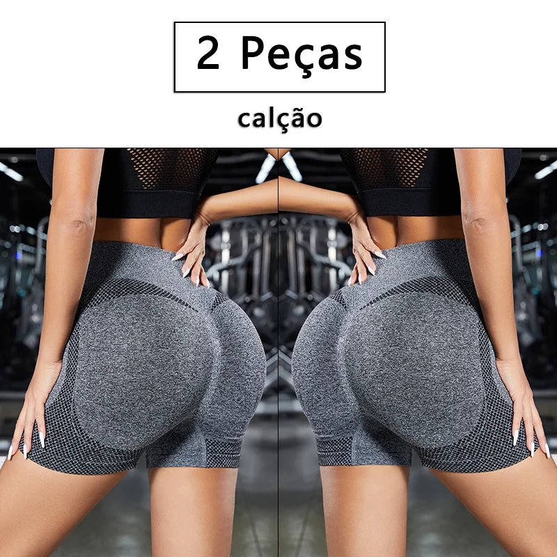 2 Peças, Calças Femininas de Ioga Com Controle de Barriga E bumbum, Cintura Alta, Leggings de Corrida, Shorts de Treino