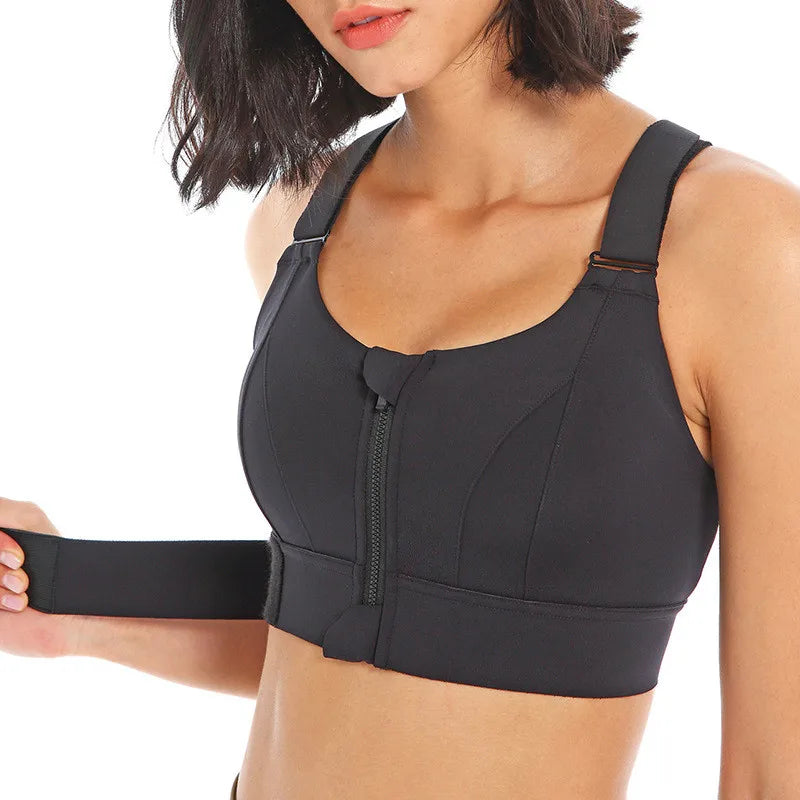 Sutiãs esportivos para mulheres, crop top, colete yoga, zíper frontal, alça ajustável, à prova de choque, ginásio fitness, sutiã atlético, plus size
