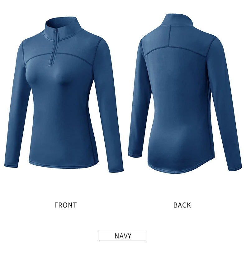 Yoga topos feminino outono inverno manga longa correndo esportes topo com zíper gola de fitness ao ar livre caminhadas bicicleta esporte camisa mais veludo