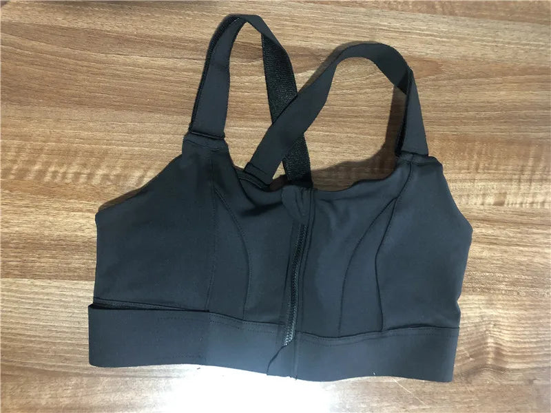 Sutiãs esportivos para mulheres, crop top, colete yoga, zíper frontal, alça ajustável, à prova de choque, ginásio fitness, sutiã atlético, plus size