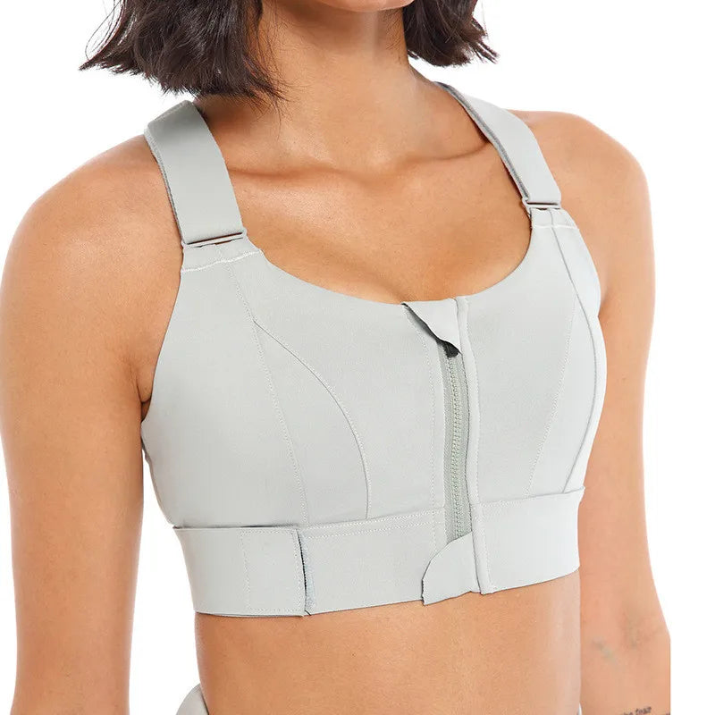 Sutiãs esportivos para mulheres, crop top, colete yoga, zíper frontal, alça ajustável, à prova de choque, ginásio fitness, sutiã atlético, plus size