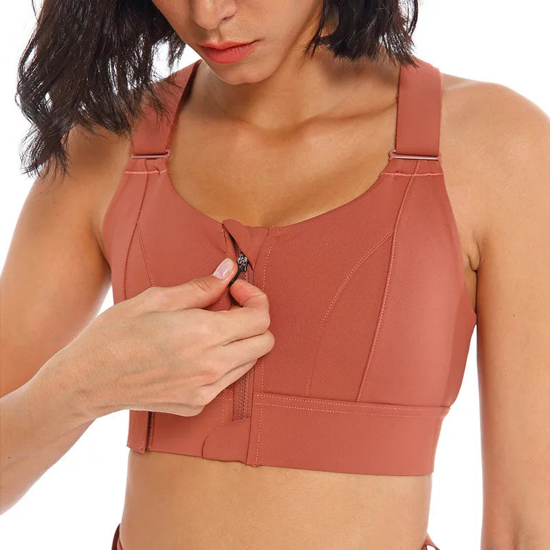 Sutiãs esportivos para mulheres, crop top, colete yoga, zíper frontal, alça ajustável, à prova de choque, ginásio fitness, sutiã atlético, plus size