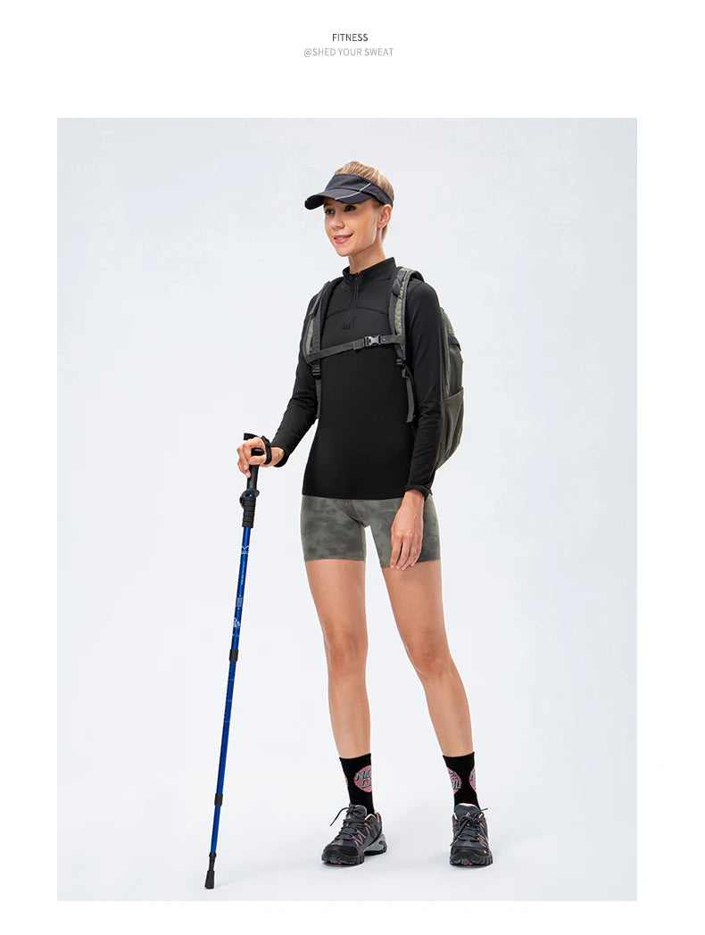 Yoga topos feminino outono inverno manga longa correndo esportes topo com zíper gola de fitness ao ar livre caminhadas bicicleta esporte camisa mais veludo