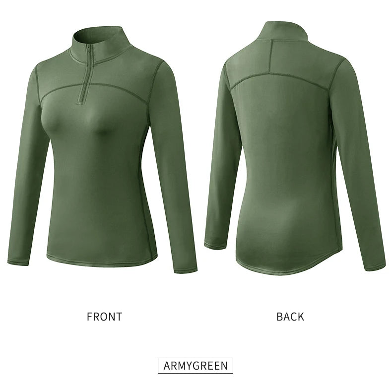 Yoga topos feminino outono inverno manga longa correndo esportes topo com zíper gola de fitness ao ar livre caminhadas bicicleta esporte camisa mais veludo
