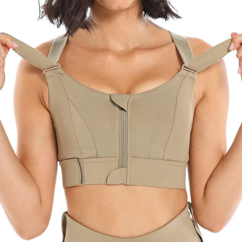 Sutiãs esportivos para mulheres, crop top, colete yoga, zíper frontal, alça ajustável, à prova de choque, ginásio fitness, sutiã atlético, plus size