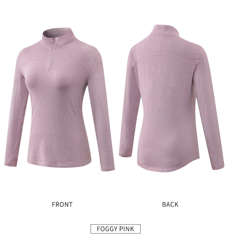 Yoga topos feminino outono inverno manga longa correndo esportes topo com zíper gola de fitness ao ar livre caminhadas bicicleta esporte camisa mais veludo