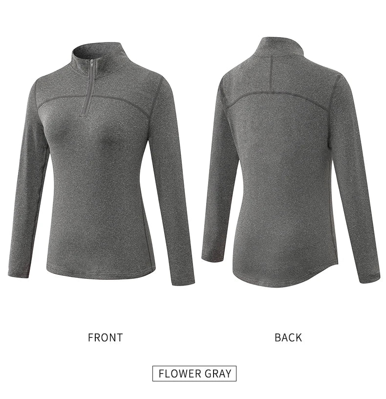 Yoga topos feminino outono inverno manga longa correndo esportes topo com zíper gola de fitness ao ar livre caminhadas bicicleta esporte camisa mais veludo