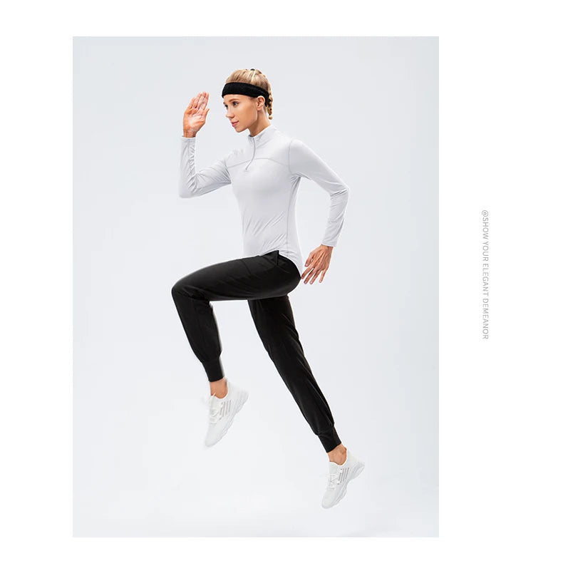 Yoga topos feminino outono inverno manga longa correndo esportes topo com zíper gola de fitness ao ar livre caminhadas bicicleta esporte camisa mais veludo