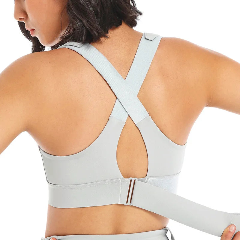 Sutiãs esportivos para mulheres, crop top, colete yoga, zíper frontal, alça ajustável, à prova de choque, ginásio fitness, sutiã atlético, plus size