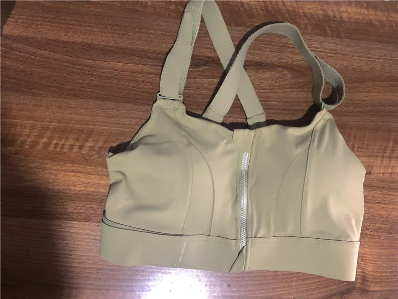 Sutiãs esportivos para mulheres, crop top, colete yoga, zíper frontal, alça ajustável, à prova de choque, ginásio fitness, sutiã atlético, plus size