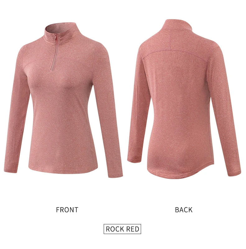 Yoga topos feminino outono inverno manga longa correndo esportes topo com zíper gola de fitness ao ar livre caminhadas bicicleta esporte camisa mais veludo