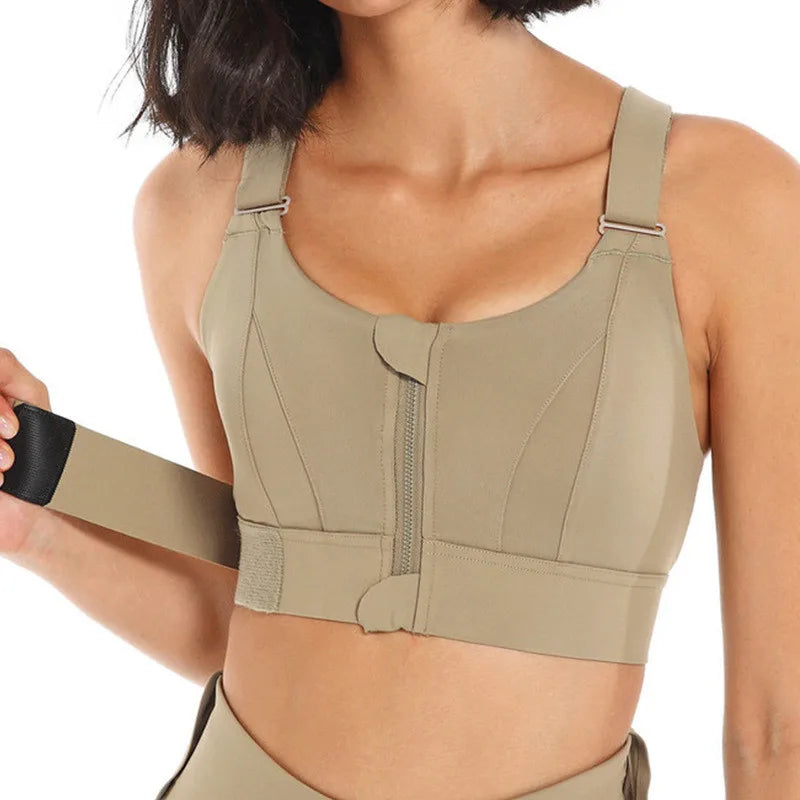 Sutiãs esportivos para mulheres, crop top, colete yoga, zíper frontal, alça ajustável, à prova de choque, ginásio fitness, sutiã atlético, plus size