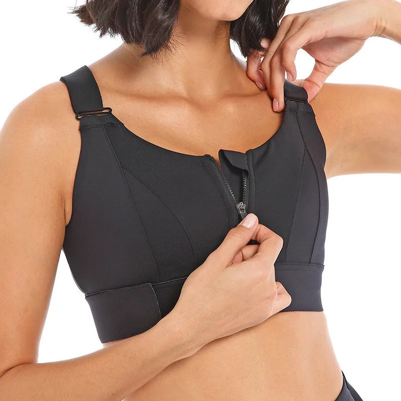 Sutiãs esportivos para mulheres, crop top, colete yoga, zíper frontal, alça ajustável, à prova de choque, ginásio fitness, sutiã atlético, plus size