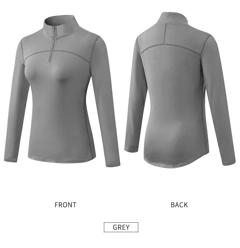 Yoga topos feminino outono inverno manga longa correndo esportes topo com zíper gola de fitness ao ar livre caminhadas bicicleta esporte camisa mais veludo