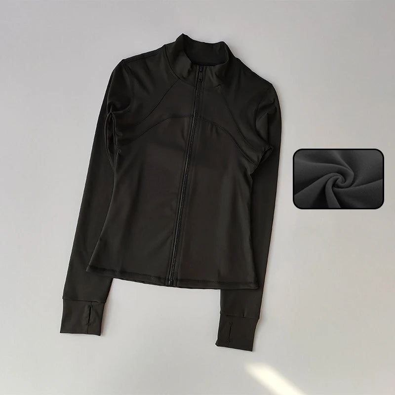 Terno de yoga feminino high-end gola de manga comprida jaqueta esportiva correndo treinamento fitness superior à prova de vento terno de corrida