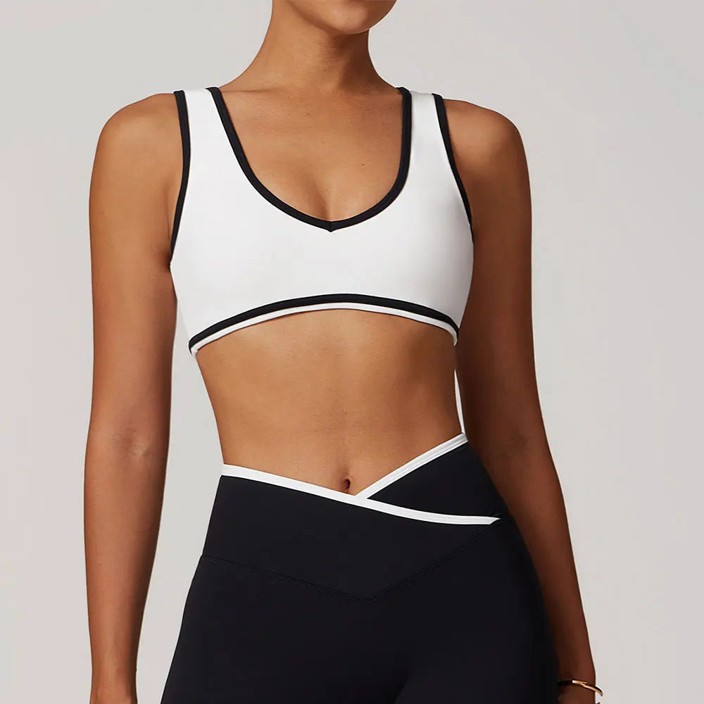 Roupa interior esportiva feminina superior push up fitness yoga sutiã cor bloqueio sutiã de treino ginásio esporte topos para mulher respirável correndo colete