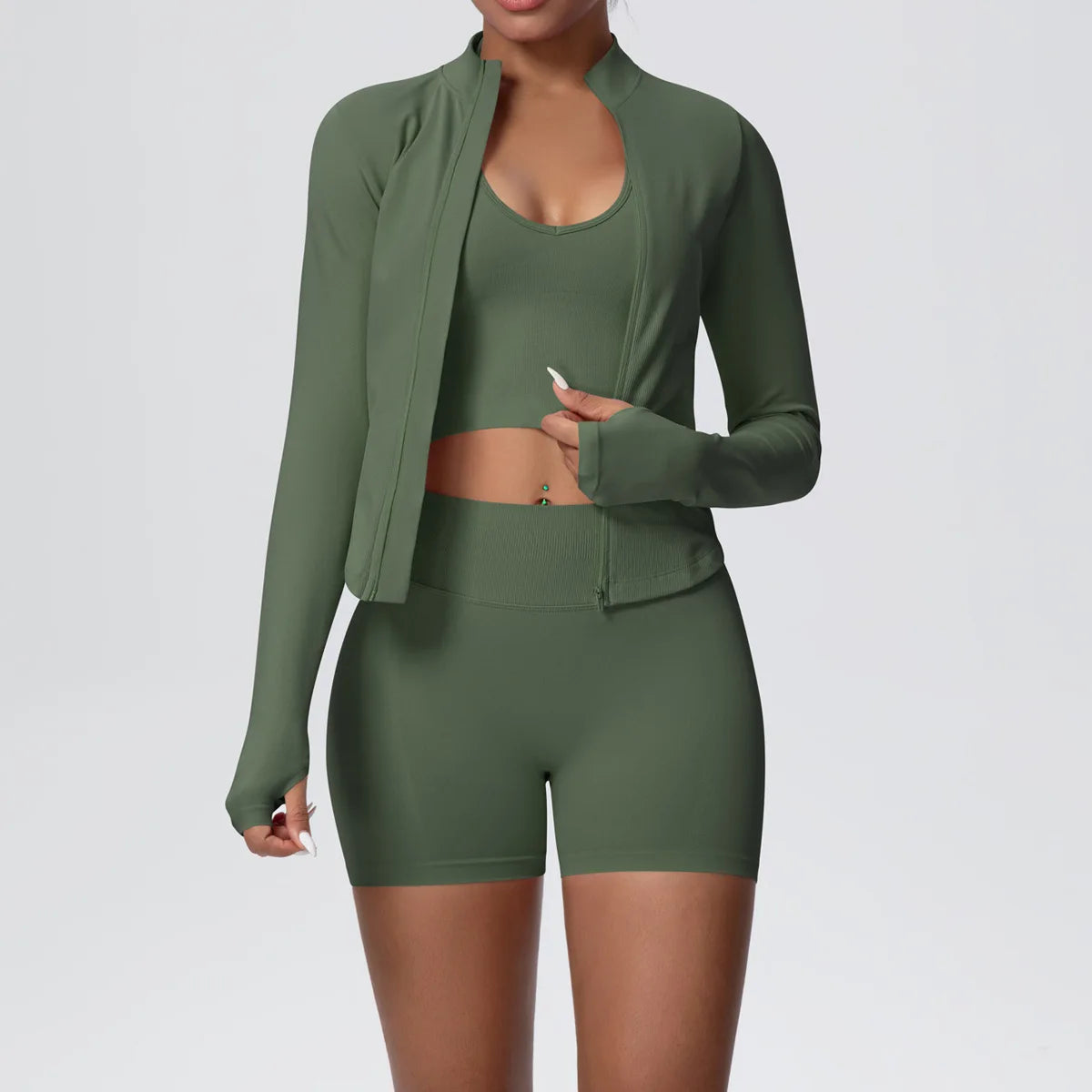 Mulheres sem costura conjunto de yoga 3 pçs roupas de treino esportes ginásio legging à prova de choque sutiã de fitness colheita superior manga longa terno de yoga
