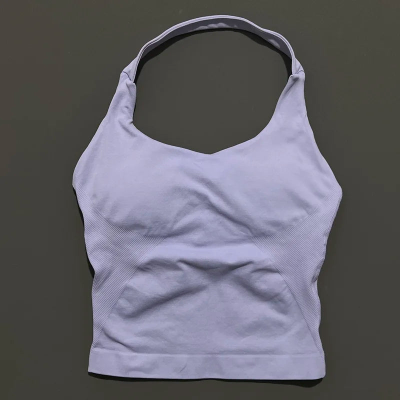 HISTELLO Top Halter Sem Costura Longline com Alças para Academia Feminino com Sutiã Embutido e Bojo Removível - Roupa Ativa para Yoga