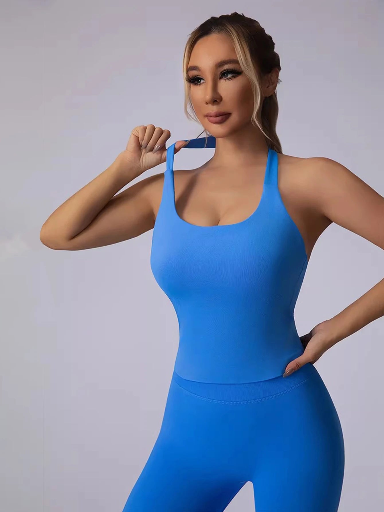 Conjunto Esportivo Feminino com Top Halter Sem Costas e Alças Acolchoadas, Sutiã Esportivo Antichoque para Yoga, Academia, Fitness e Uso Diário ao Ar Livre
