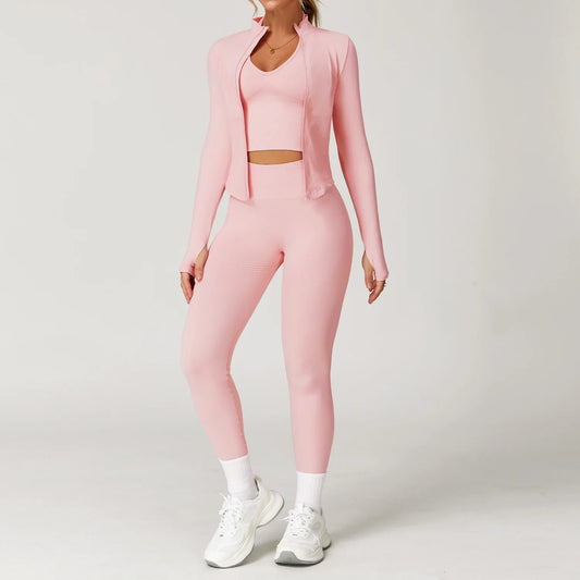 Conjunto de ginástica sem costura roupas de treino 2/3 pçs conjunto de yoga feminino leggings de fitness sutiã esportivo atlético manga longa terno de yoga