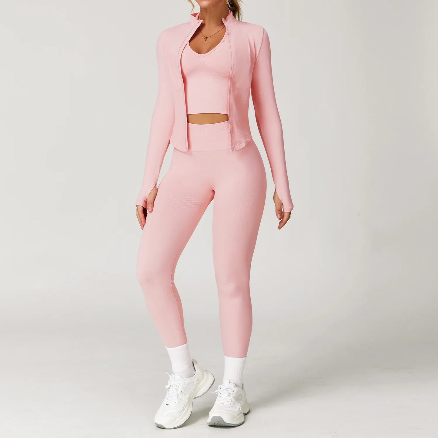 Conjunto de ginástica sem costura roupas de treino 2/3 pçs conjunto de yoga feminino leggings de fitness sutiã esportivo atlético manga longa terno de yoga