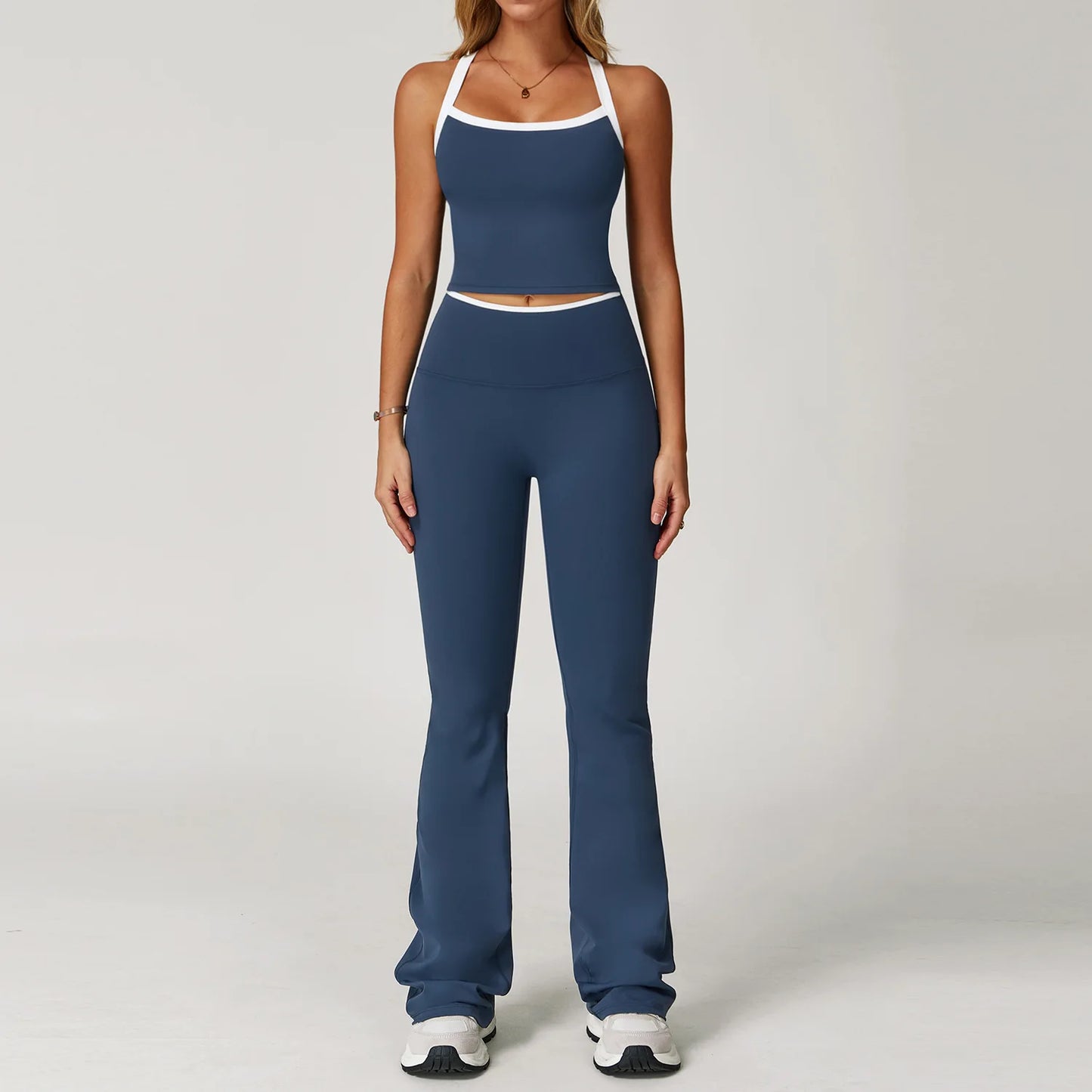 Roupas femininas 2 peças treino conjunto de yoga roupas esportivas ginásio cintura alta bell-bottoms sexy fitness bta terno esportivo