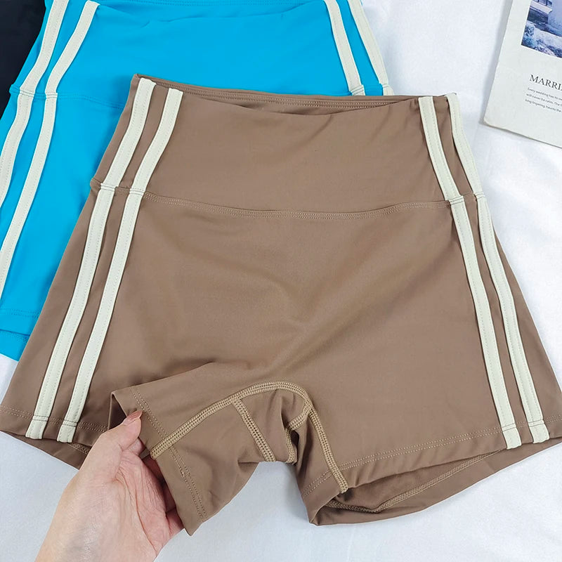 Shorts femininos de ioga slim fit de cintura alta – bloco de cores, levantamento de bumbum, respiráveis e de secagem rápida para corrida, treinamento e fitness