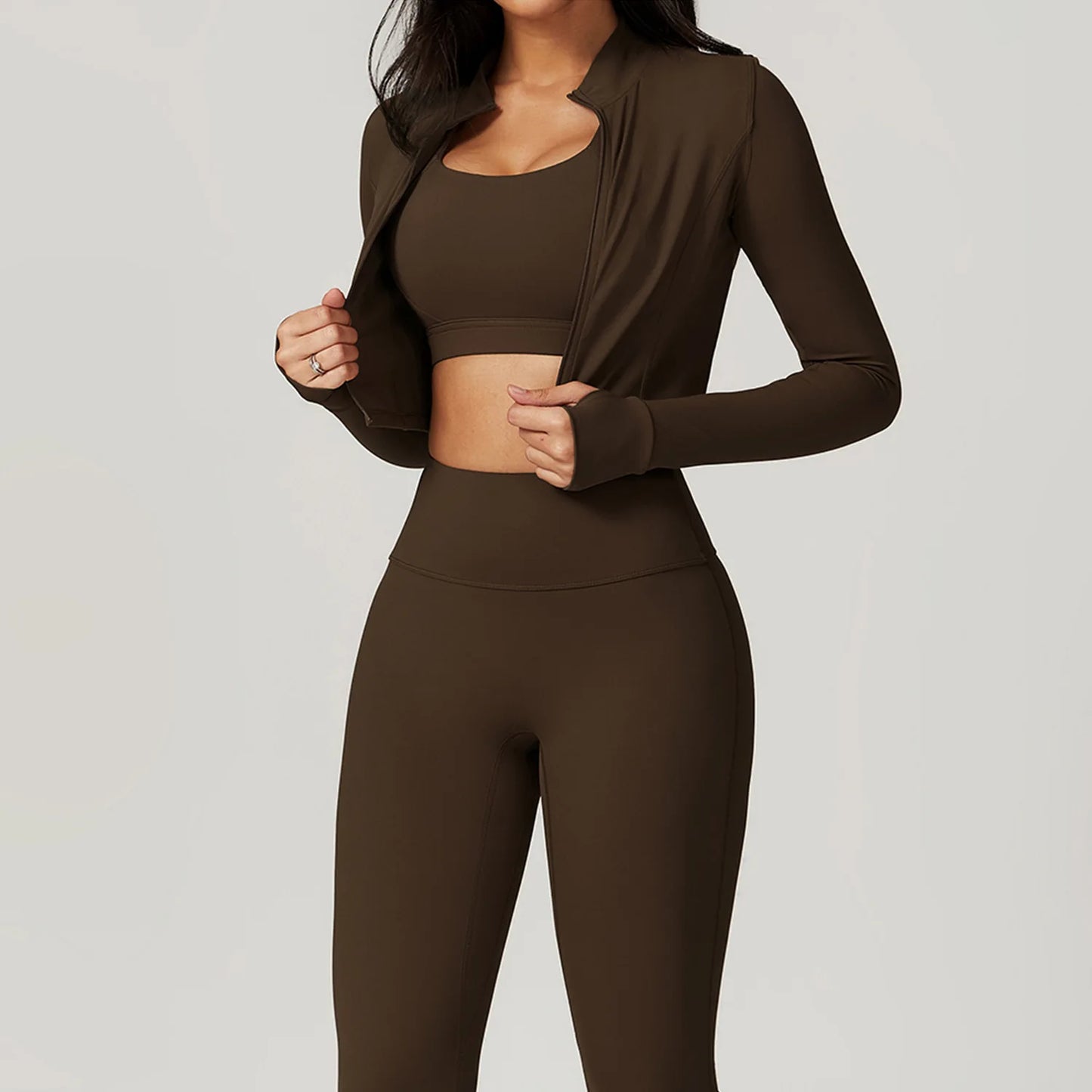 3 pçs conjunto de yoga roupas de ginásio 2 pçs roupas esportivas femininas ternos de yoga conjunto de fitness treino feminino jaqueta esportiva manga longa ginásio legging