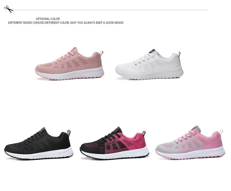 Tênis Casuais Femininos, Moda Respirável, Sapatos Planos de Malha para Caminhada, Tênis para Corrida e Academia, Calçados Femininos Brancos