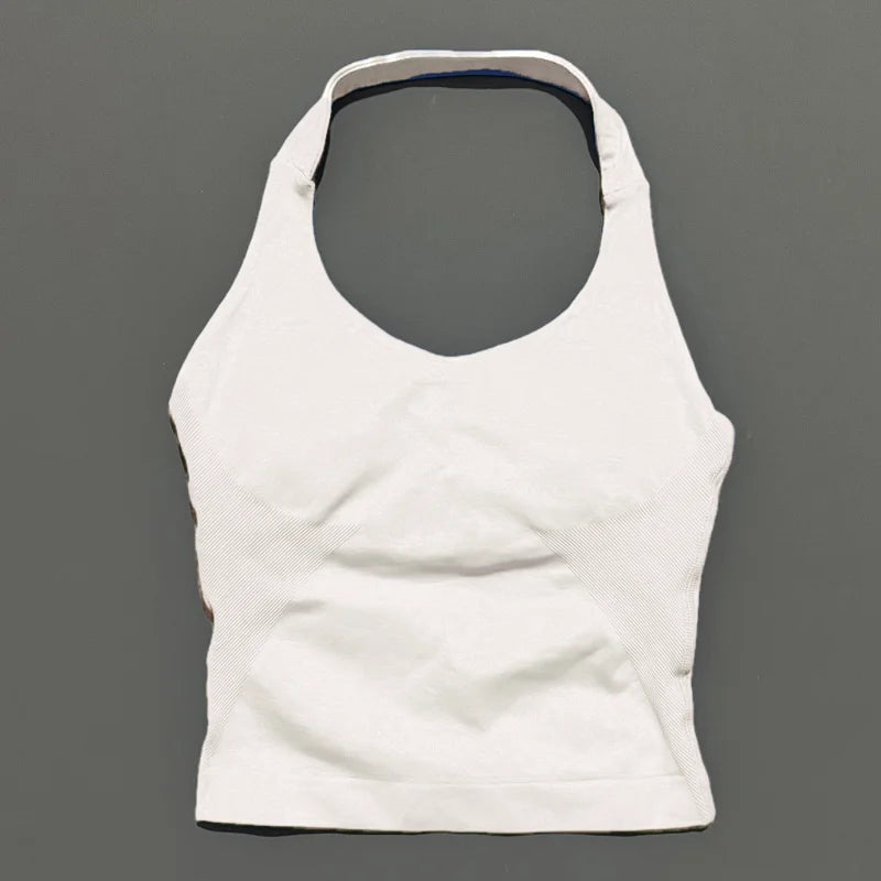 HISTELLO Top Halter Sem Costura Longline com Alças para Academia Feminino com Sutiã Embutido e Bojo Removível - Roupa Ativa para Yoga