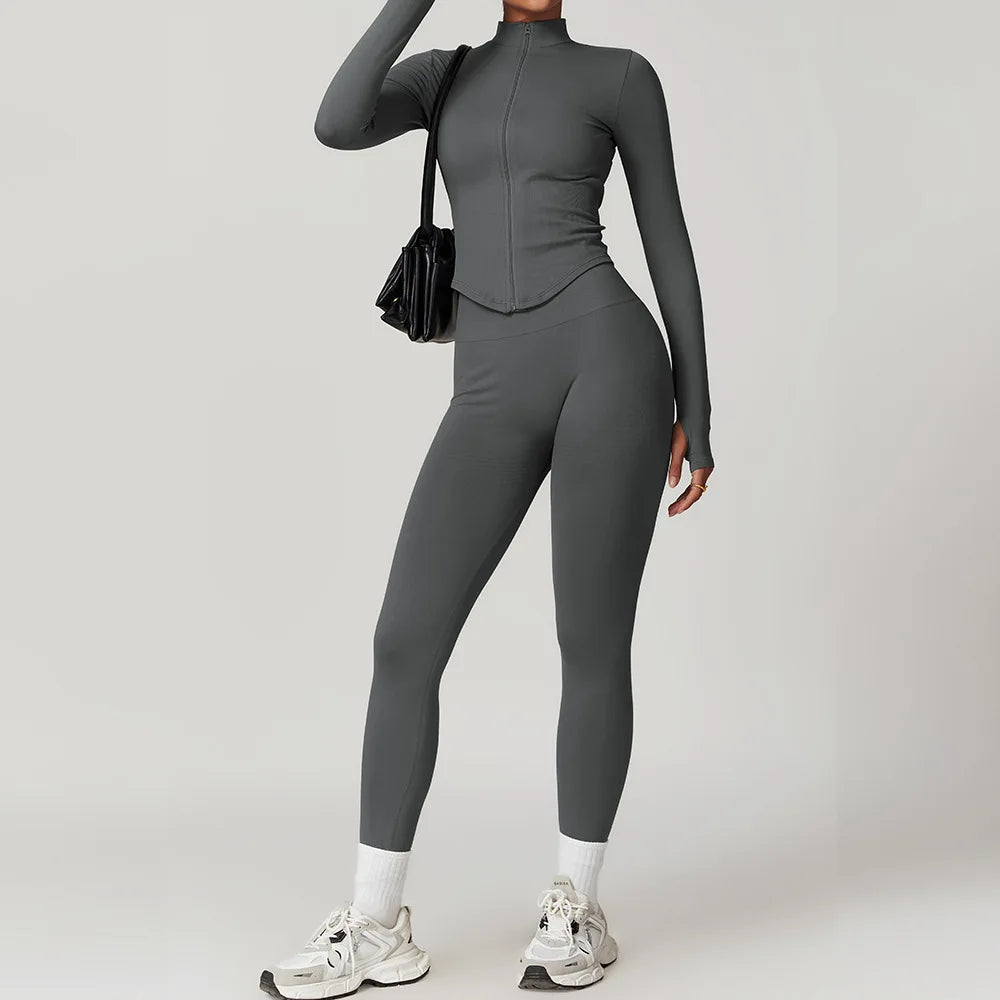 Conjunto de ginástica sem costura roupas de treino 2/3 pçs conjunto de yoga feminino leggings de fitness sutiã esportivo atlético manga longa terno de yoga