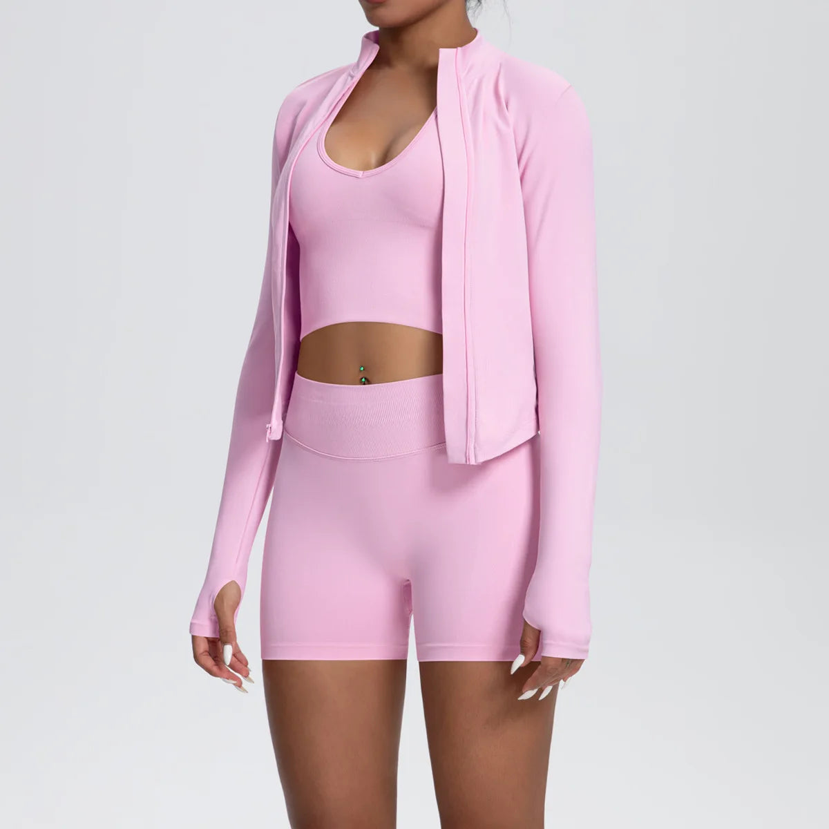 Mulheres sem costura conjunto de yoga 3 pçs roupas de treino esportes ginásio legging à prova de choque sutiã de fitness colheita superior manga longa terno de yoga
