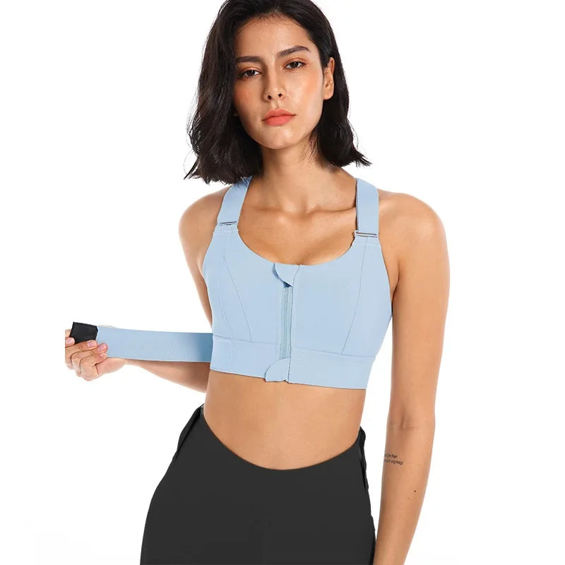 Sutiãs esportivos para mulheres, crop top, colete yoga, zíper frontal, alça ajustável, à prova de choque, ginásio fitness, sutiã atlético, plus size