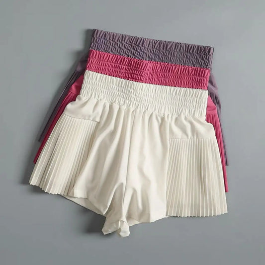 Shorts esportivos femininos com bolsos, shorts de secagem rápida, cintura alta, imitação de duas peças, calças de ioga, shorts para corrida e fitness, verão