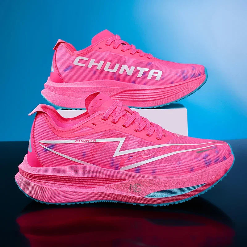 Tênis de Corrida com Placa de Carbono para Maratona, Especializado em Esportes, Respirável, Leve, Confortável para Mulheres, Sneakers Chunta