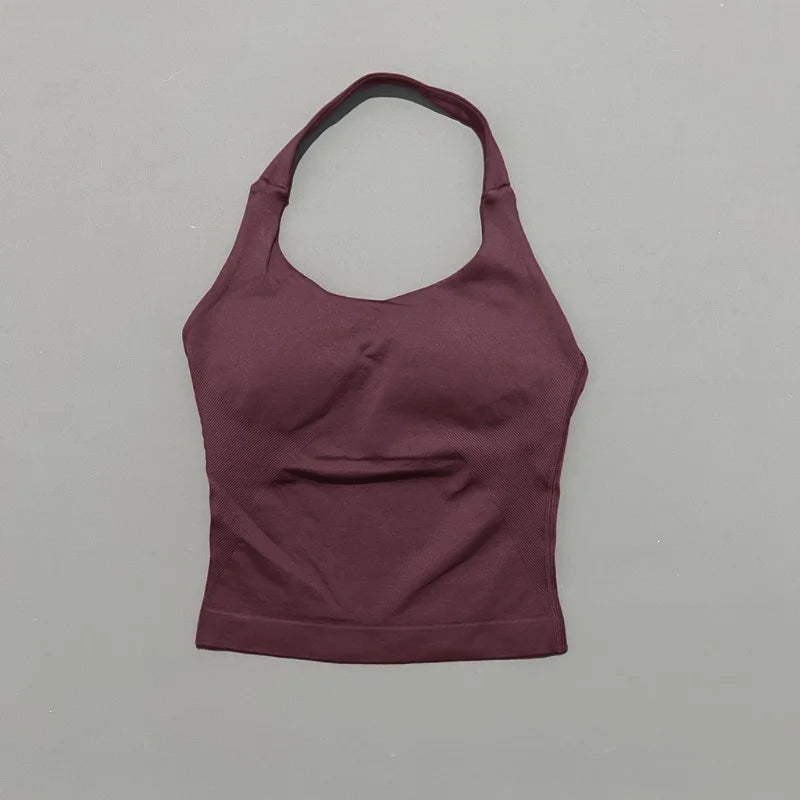 HISTELLO Top Halter Sem Costura Longline com Alças para Academia Feminino com Sutiã Embutido e Bojo Removível - Roupa Ativa para Yoga