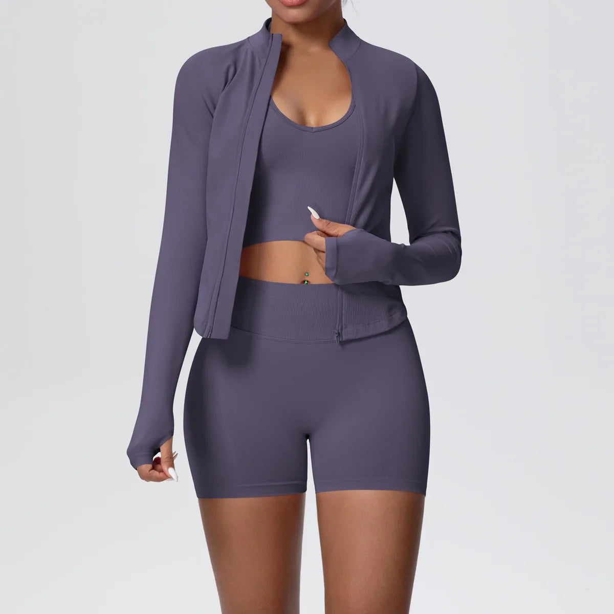 Mulheres sem costura conjunto de yoga 3 pçs roupas de treino esportes ginásio legging à prova de choque sutiã de fitness colheita superior manga longa terno de yoga