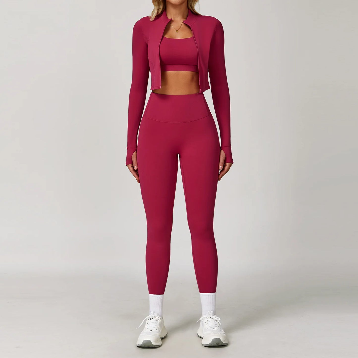 3 pçs conjunto de yoga roupas de ginásio 2 pçs roupas esportivas femininas ternos de yoga conjunto de fitness treino feminino jaqueta esportiva manga longa ginásio legging