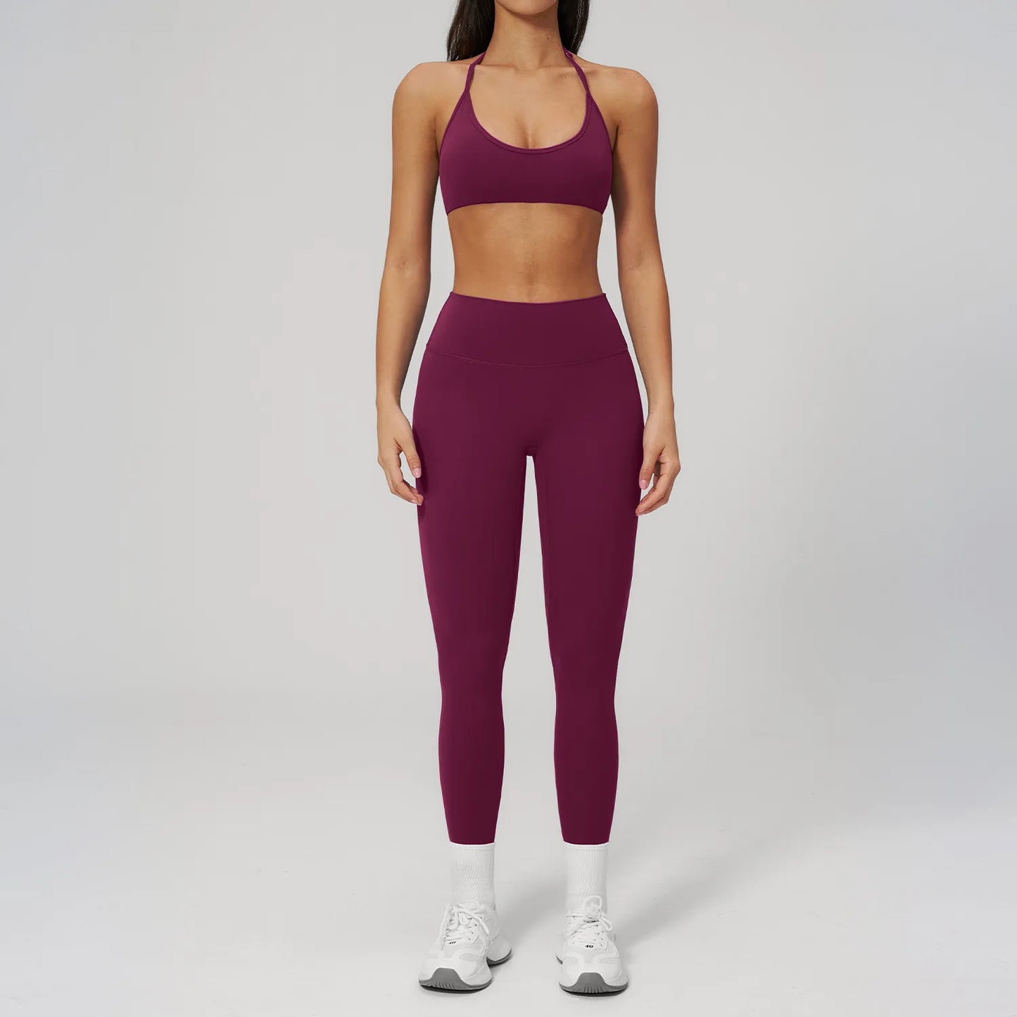 Conjunto de Yoga 2 Peças Feminino: Roupa Esportiva para Pilates, Fitness e Treino de Academia - Top Esportivo e Leggings
