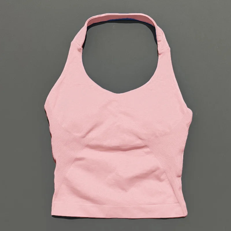HISTELLO Top Halter Sem Costura Longline com Alças para Academia Feminino com Sutiã Embutido e Bojo Removível - Roupa Ativa para Yoga