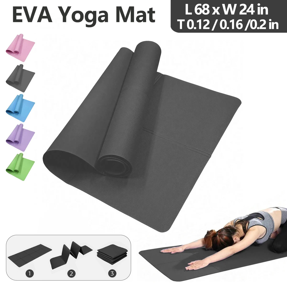 Tapete de yoga dobrável, ecológico, eva, dobrável, viagem, fitness, exercício, 3mm/4mm/6mm de espessura para yoga, pilates e treinos de chão