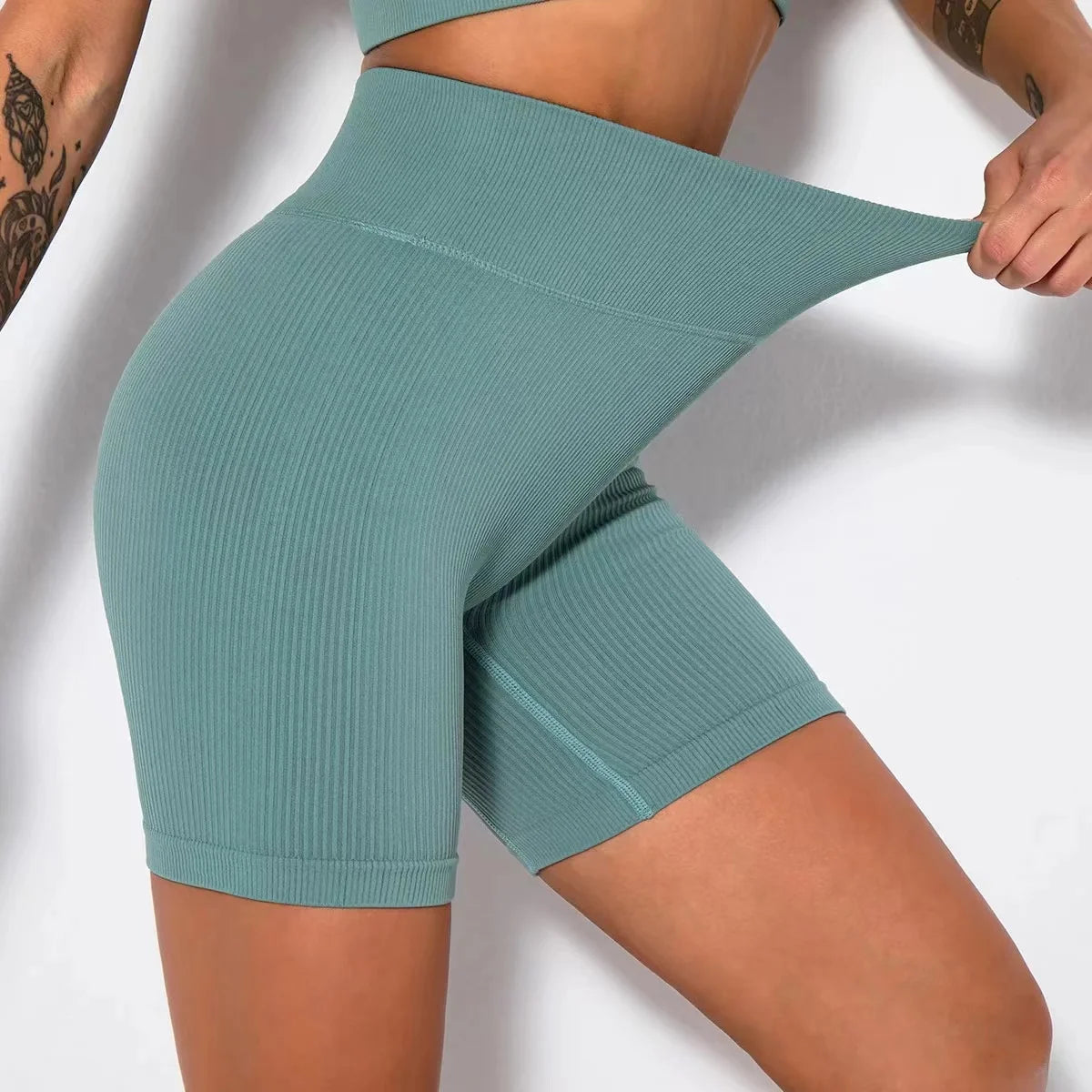 Calções esportivos de malha sem costura casual cintura alta push up ciclismo shorts fitness correndo apertado hip levantamento yoga shorts roupas esportivas