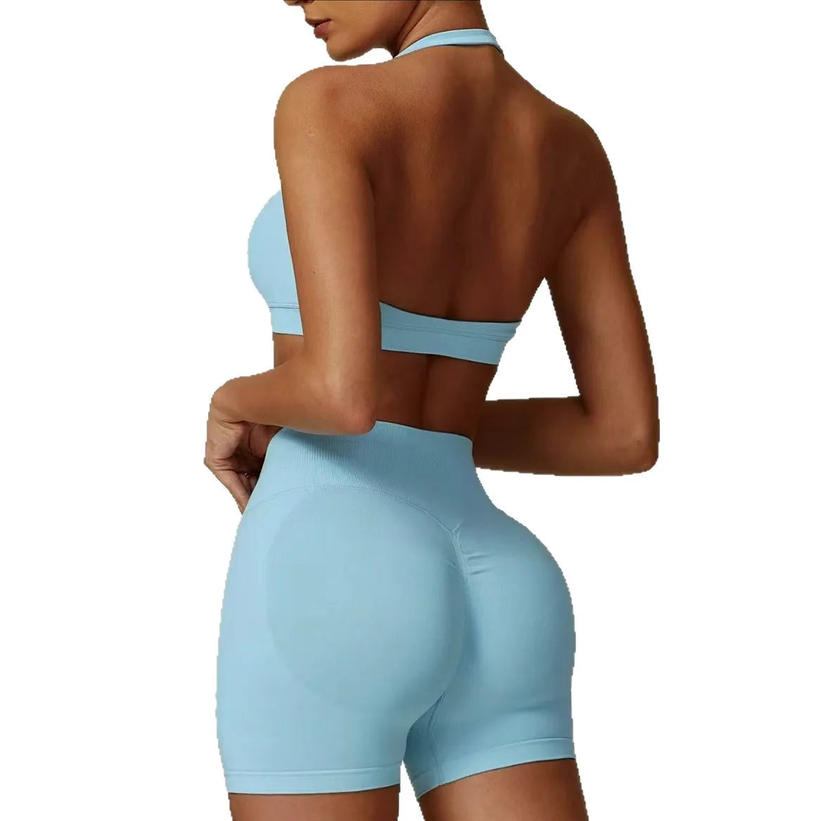 Conjunto de Yoga Feminino com Top Halter e Shorts de Cintura Alta, Ajuste Justo e Versátil para Fitness e Esportes