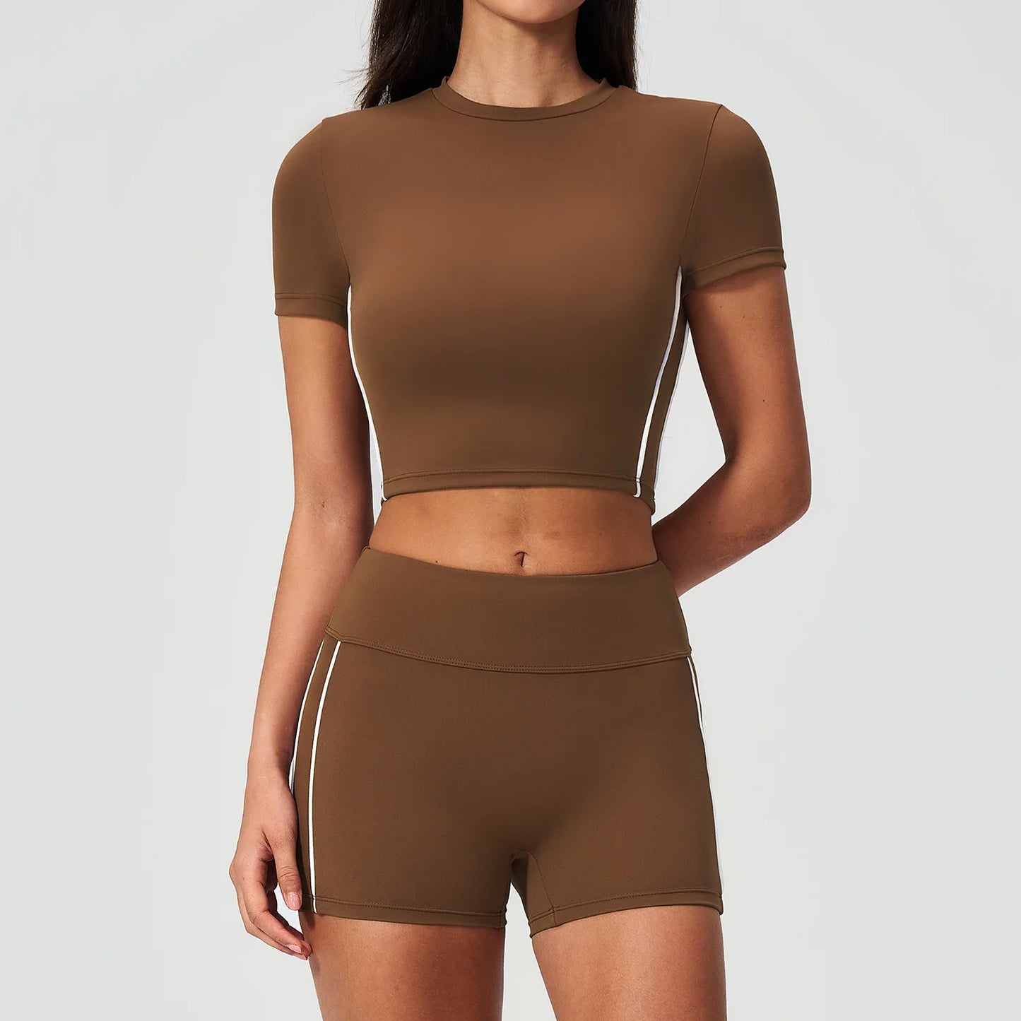 Conjunto de Roupas de Yoga Feminino 2 Peças, Roupa Esportiva para Corrida e Treino, Conjunto de Ginástica com Camiseta de Mangas Curtas, Vestuário Esportivo para Yoga