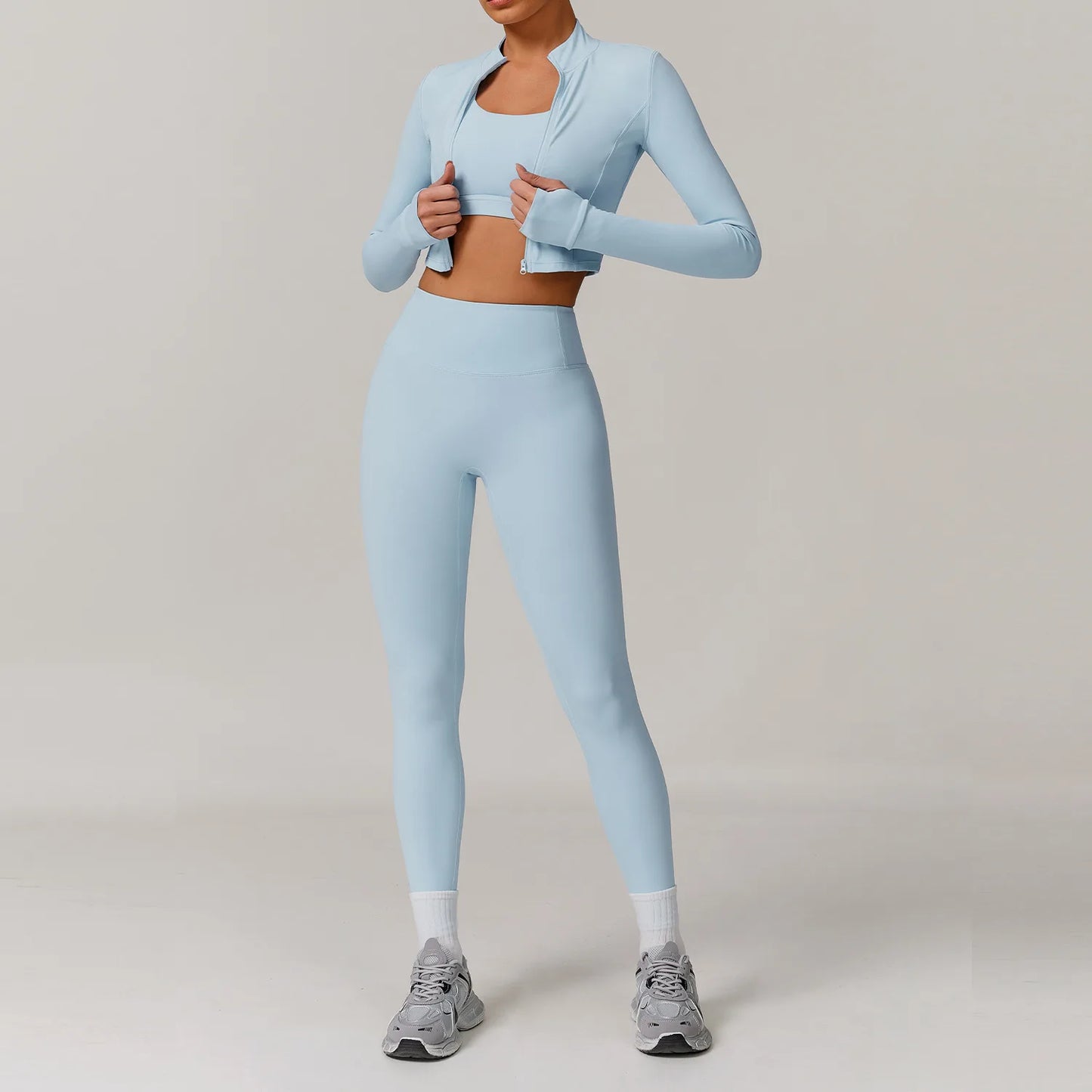 3 pçs conjunto de yoga roupas de ginásio 2 pçs roupas esportivas femininas ternos de yoga conjunto de fitness treino feminino jaqueta esportiva manga longa ginásio legging