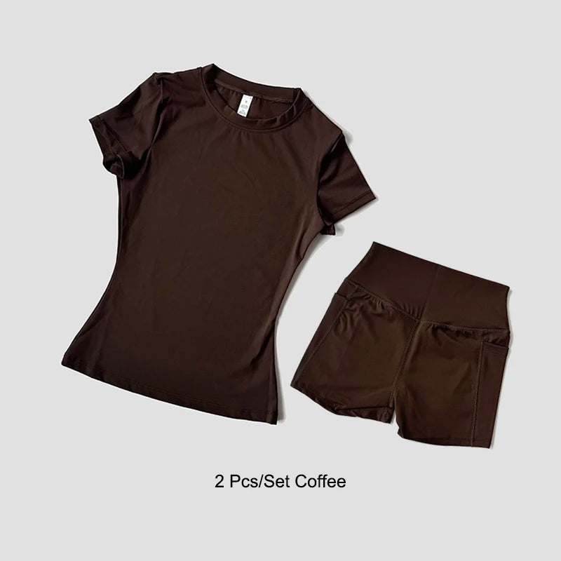Wareball feminino conjunto de yoga ginásio roupas esportivas esporte superior altura cintura shorts terno treino fitness levantamento bunda curto terno apertado